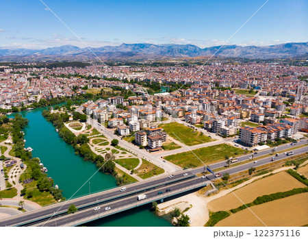 Manavgat city aerial panoramic view on day Manavgat city aerial panoramic view on day 122375116