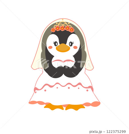 ウェディングドレスを着たペンギンのベクターイラスト 122375299