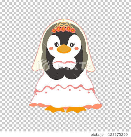 ウェディングドレスを着たペンギンのベクターイラスト 122375299