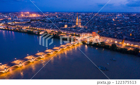 Night aerial view of historic centre of Bordeaux. France 122375513