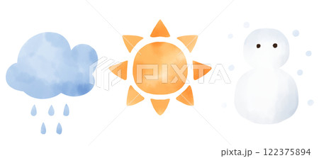 水彩風　天気のアイコンセット 122375894