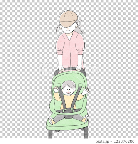 Parents and children going out with a stroller 122376200