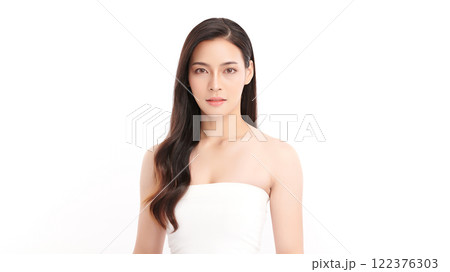 Beautiful young asian woman with clean fresh skin on white background, Face care, Facial treatment, Cosmetology, beauty and spa, Asian women portrait. 122376303