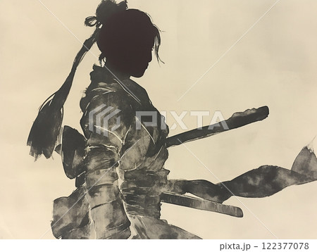 女侍　墨絵風イラスト 122377078