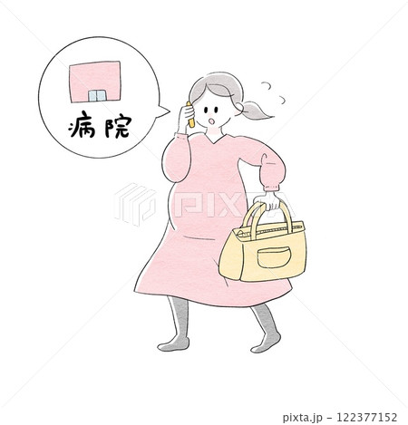 急いで病院に連絡する妊婦 急いで病院に連絡する妊婦 122377152