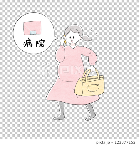 急いで病院に連絡する妊婦 急いで病院に連絡する妊婦 122377152