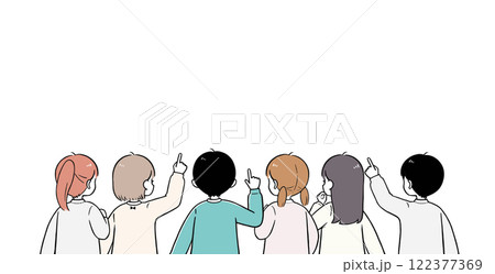 小学生 男女で相談 シンプルな後ろ姿のイラスト 122377369