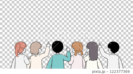 Elementary school students, boys and girls, consultation, simple back view illustration 122377369