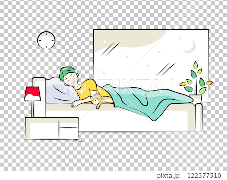 男人(爸爸)和貓在床上熟睡 | 家庭系列 男人(爸爸)和貓在床上熟睡 | 家庭系列 122377510