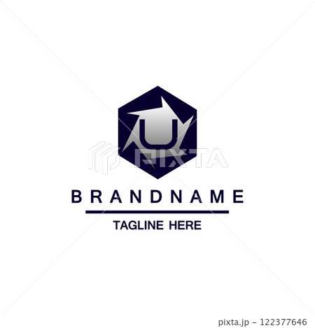 Silver Metallic Letter U Logo Template. Metallic Logo Design for Letter U. 122377646