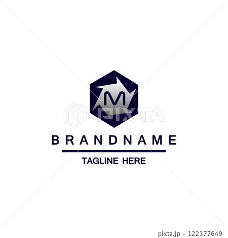 The letter M logo inside a hexagon logo design vector 122377649