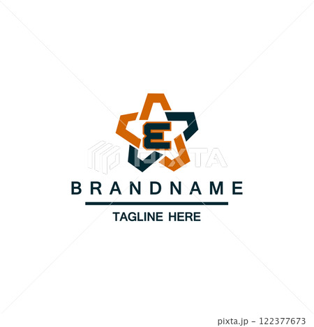 Letter E vector logo symbol in the colorful star on grey background 122377673