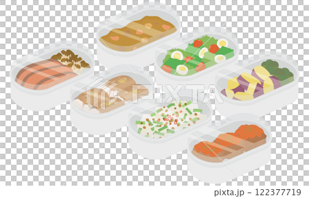 保存容器に入った作り置きのおかず（蓋つき） 122377719