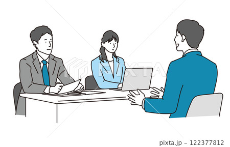 就職活動で面接をするビジネスパーソンのシンプルイラスト 就職活動で面接をするビジネスパーソンのシンプルイラスト 122377812