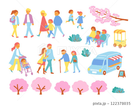 桜とお出かけする人々 122378035
