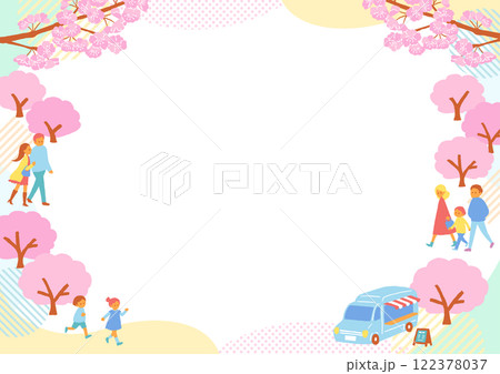 桜とお出かけする人々のフレーム 122378037