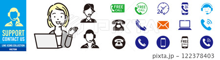 コールセンターの女性とフリーダイヤル アイコン 122378403