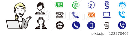 コールセンターの女性とフリーダイヤル アイコン 122378405
