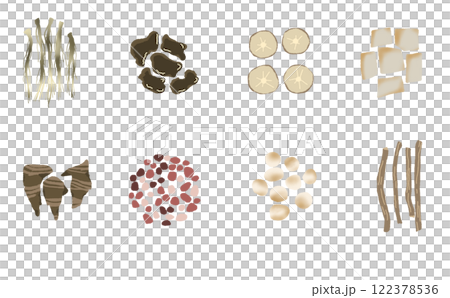 生薬一覧セット 生薬の材料イラスト素材 生薬一覧セット 生薬の材料イラスト素材 122378536