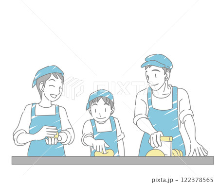 パン作りを楽しむ家族 122378565