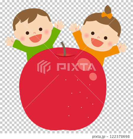 Smiling children with apples: illustration material 122378698