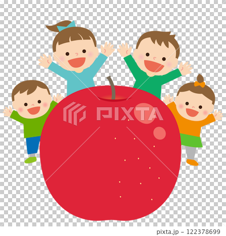Smiling children with apples: illustration material 122378699