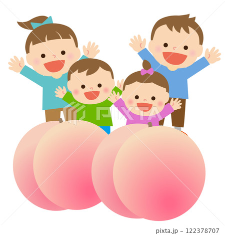 ももと笑顔のこどもたち：イラスト素材 122378707