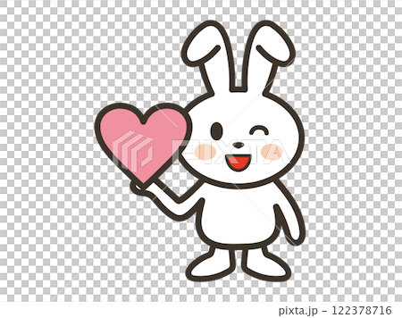 Illustration of a cute white rabbit winking and holding a heart symbol Illustration of a cute white rabbit winking and holding a heart symbol 122378716