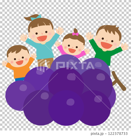 Grapes and smiling children: illustration material 122378733
