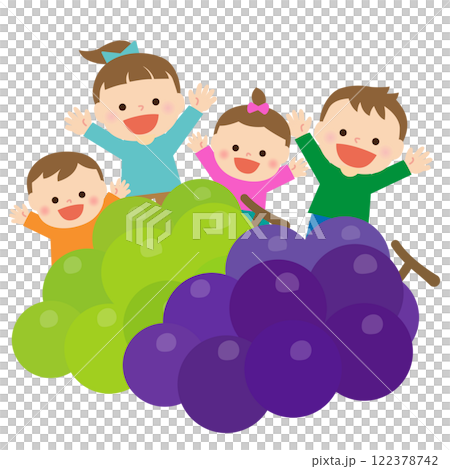 Grapes and smiling children: illustration material 122378742