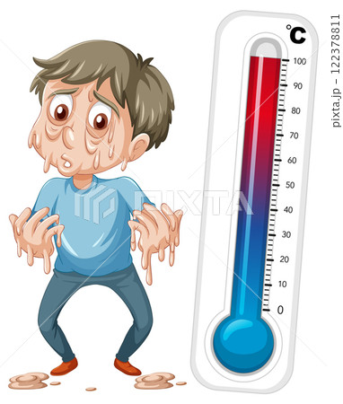 Overheated Man and Thermometer Illustration Overheated Man and Thermometer Illustration 122378811