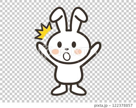 Illustration of a cute white rabbit surprised with its arms open Illustration of a cute white rabbit surprised with its arms open 122378857