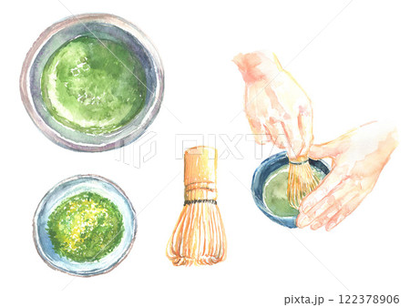 抹茶と茶筅のイラストセット 122378906