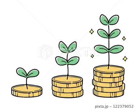 お金が増えていくイメージを植物で表現したイラスト(カラー1) お金が増えていくイメージを植物で表現したイラスト(カラー1) 122379052