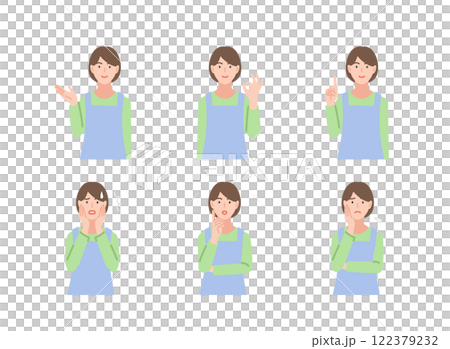 Illustration set of a woman wearing an apron 122379232