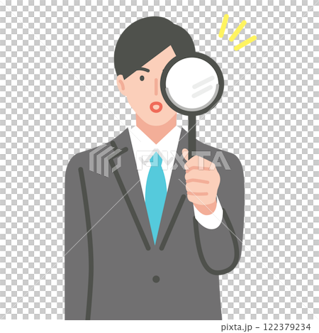 Illustration of a businessman with a magnifying glass 122379234