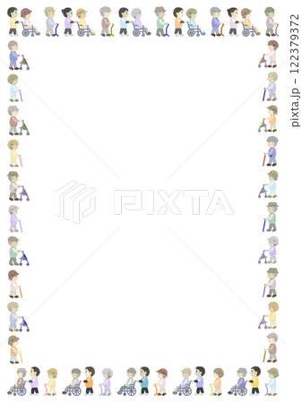 散歩する老人のフレームイラスト 散歩する老人のフレームイラスト 122379372