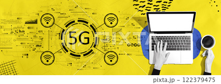 5G network with person using a laptop 122379475