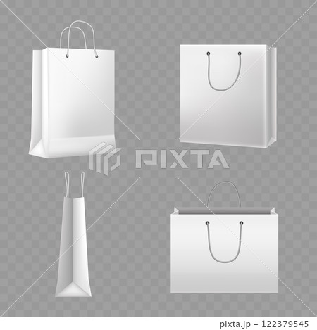 Realistic White Shopping Bag Mockup Collection on Transparent Background Vector 122379545