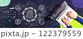 Fingerprint scanning theme with person using a laptop 122379559