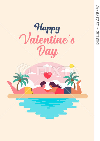Couples in love on the beach. valentines day poster. Summer holiday. Couples in love on the beach. valentines day poster. Summer holiday. 122379747