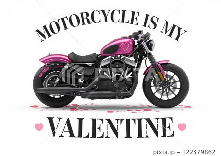 Pink motorcycle celebrating valentine's day with hearts decoration 122379862