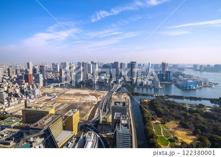 日本の東京都市景観 令和7年・新時代へ。築地市場跡地などを望む。再開発へ…＝1月23日 122380001
