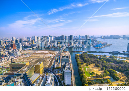 日本の東京都市景観 令和7年・新時代へ。築地市場跡地などを望む。再開発へ…＝1月23日 122380002