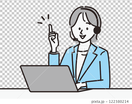 Woman working in a call center _ index finger 122380214
