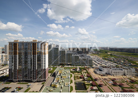 Modern Urban Development Featuring the Sky and Various Buildings, Infrastructure, and Design 122380306