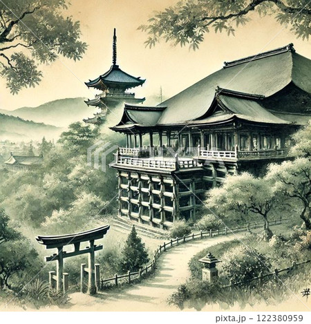 最終値下げ【水墨画】三水公平/雪の清水寺/世界遺産/京都/真作/墨絵/絵画 最終値下げ【水墨画】三水公平/雪の清水寺/世界遺産/京都/真作