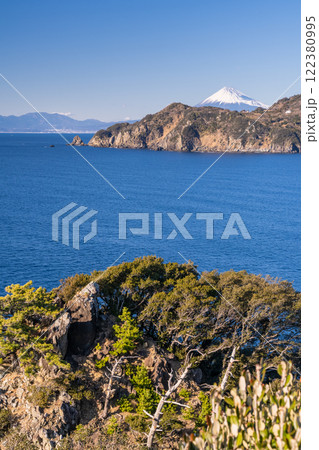 《静岡県》伊豆黄金崎からのぞむ富士山 122380995