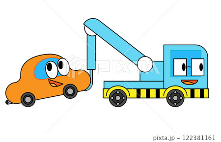 故障した自動車と牽引するレッカー車のイラスト 故障した自動車と牽引するレッカー車のイラスト 122381161