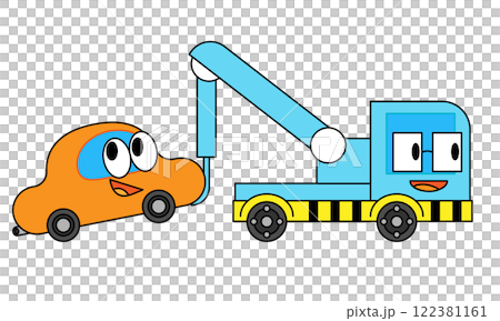 故障した自動車と牽引するレッカー車のイラスト 故障した自動車と牽引するレッカー車のイラスト 122381161